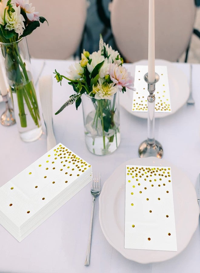 DYLIVeS 100 Pack White and Gold Foil Polka Dots Confetti Guest Towel Napkins, Disposable Xmas Hand Towels Dinner Paper Napkins for Birthday Party, Picnic, Wedding, Christmas Party Supply, 3-Ply - Image 5
